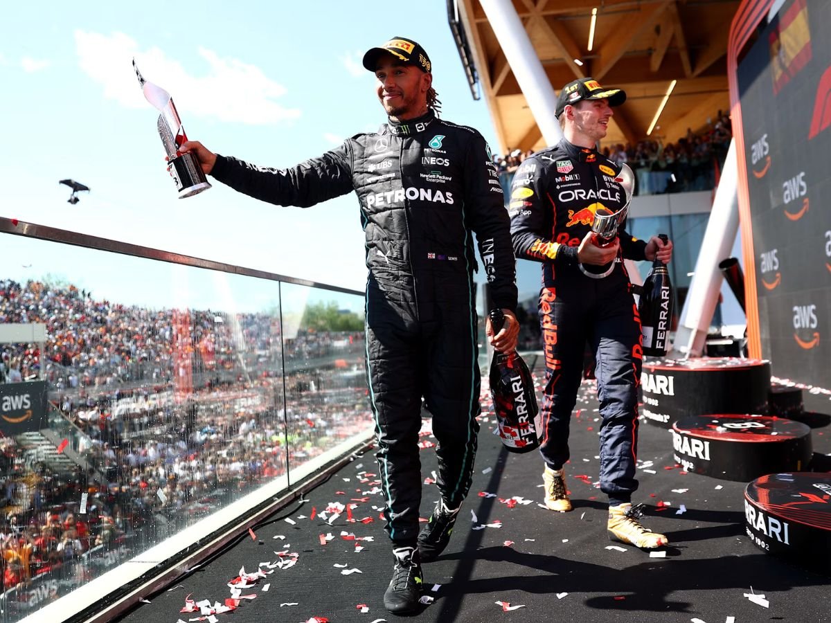 Lewis Hamilton (left) and Max Verstappen make the podium at the Canadian Grand Prix