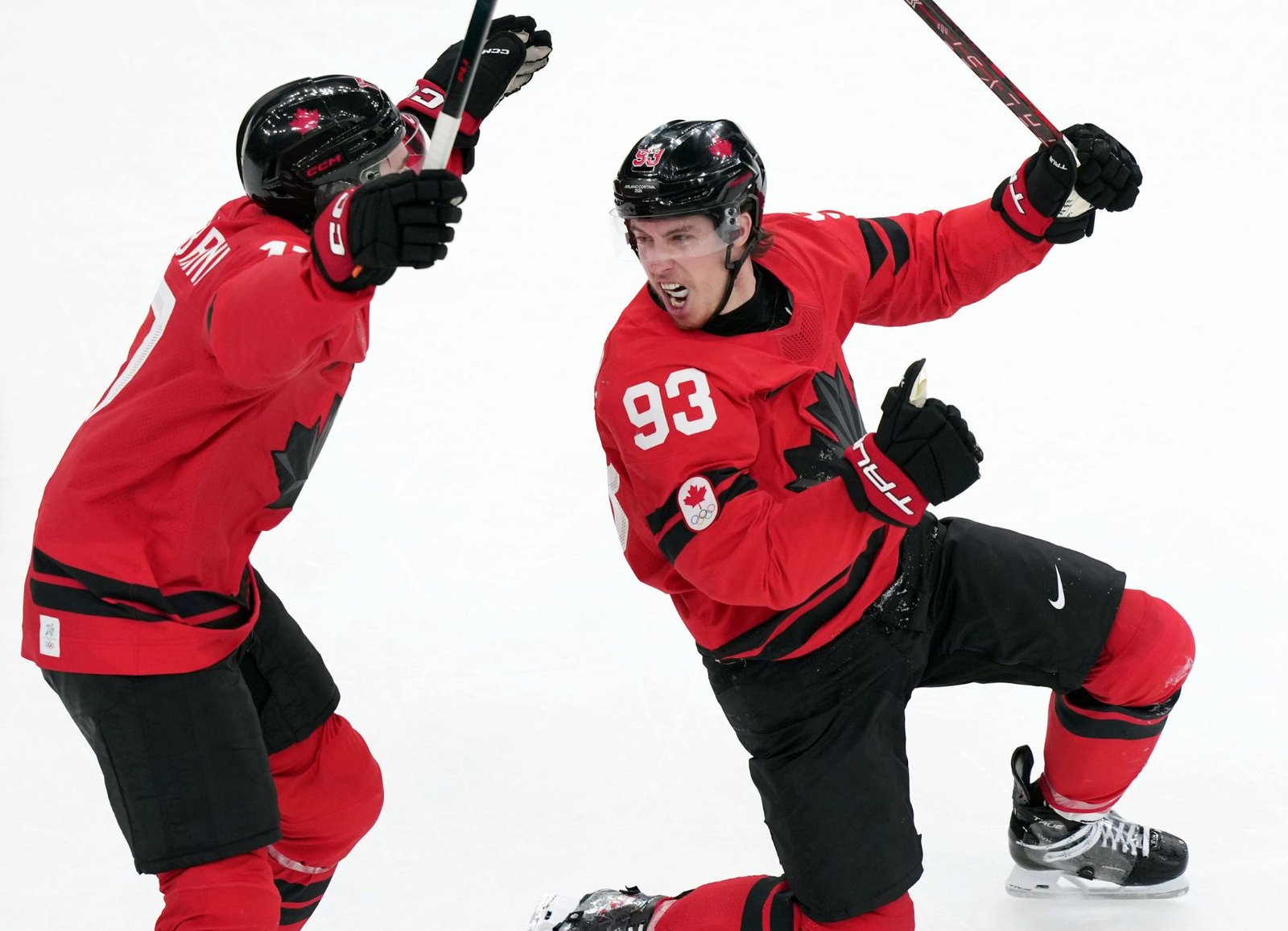 Canada's Mitch Marner celebrates after scoring the overtime game-winning goal against Czechia in the men's ice hockey quarterfinal at the Olympic Winter Games Milano Cortina 2026 in Milan, Italy.