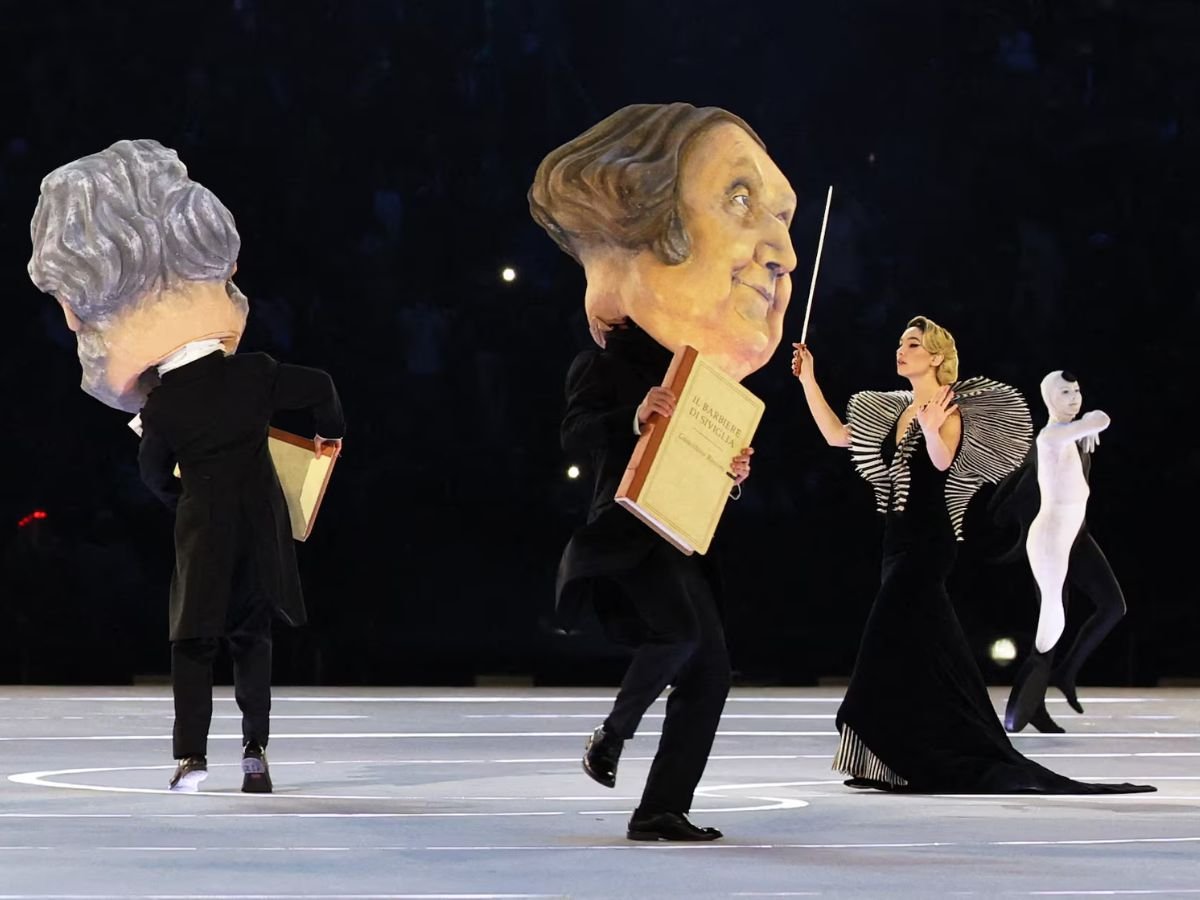 Matilda De Angelis performs at the Milano Cortina 2026 Winter Olympics opening ceremony as part of the "Armonia" performance.