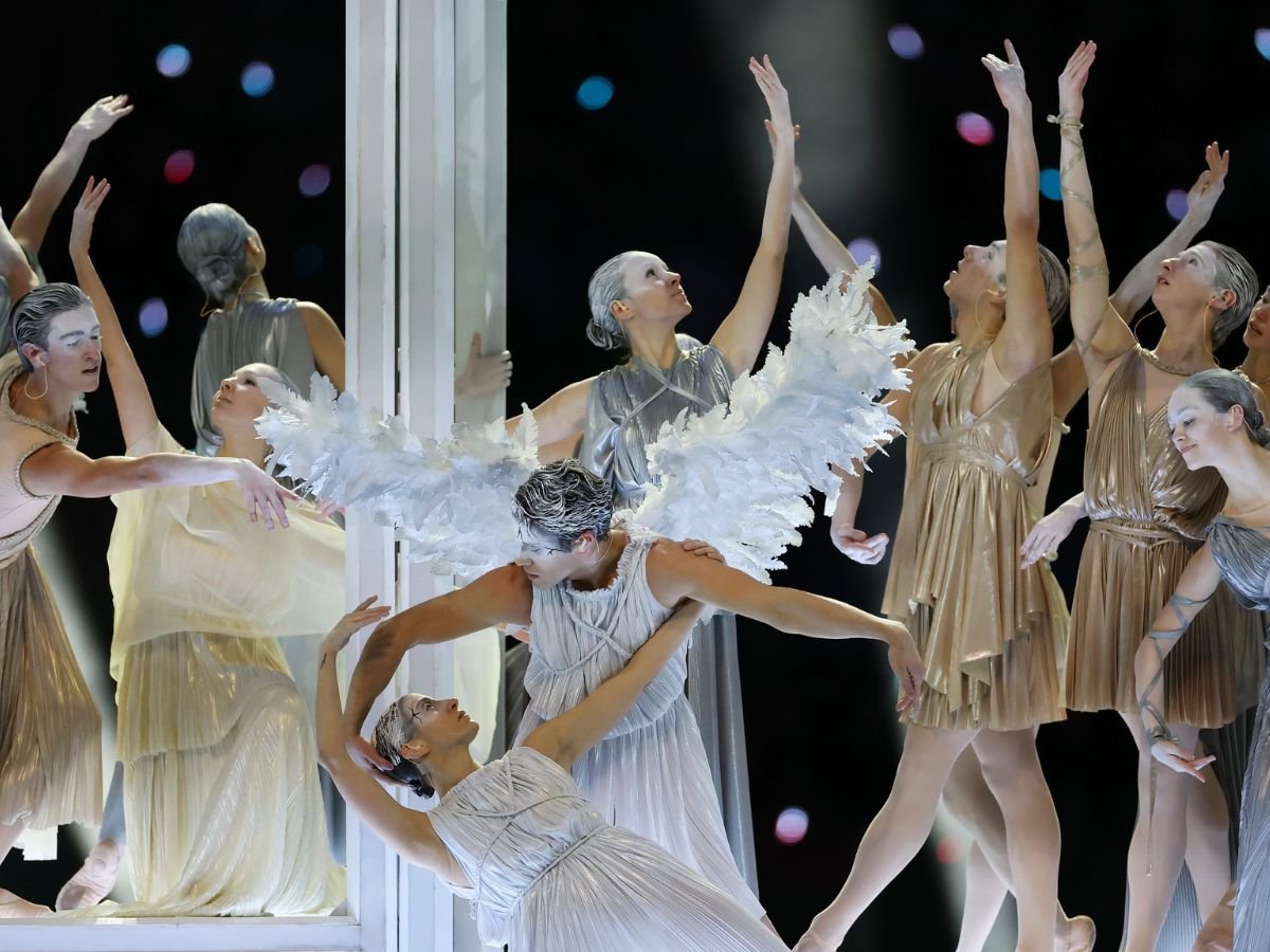 Claudio Coviello and Antonella Albano perform as Cupid and Psyche at the Milano Cortina 2026 Winter Olympics opening ceremony