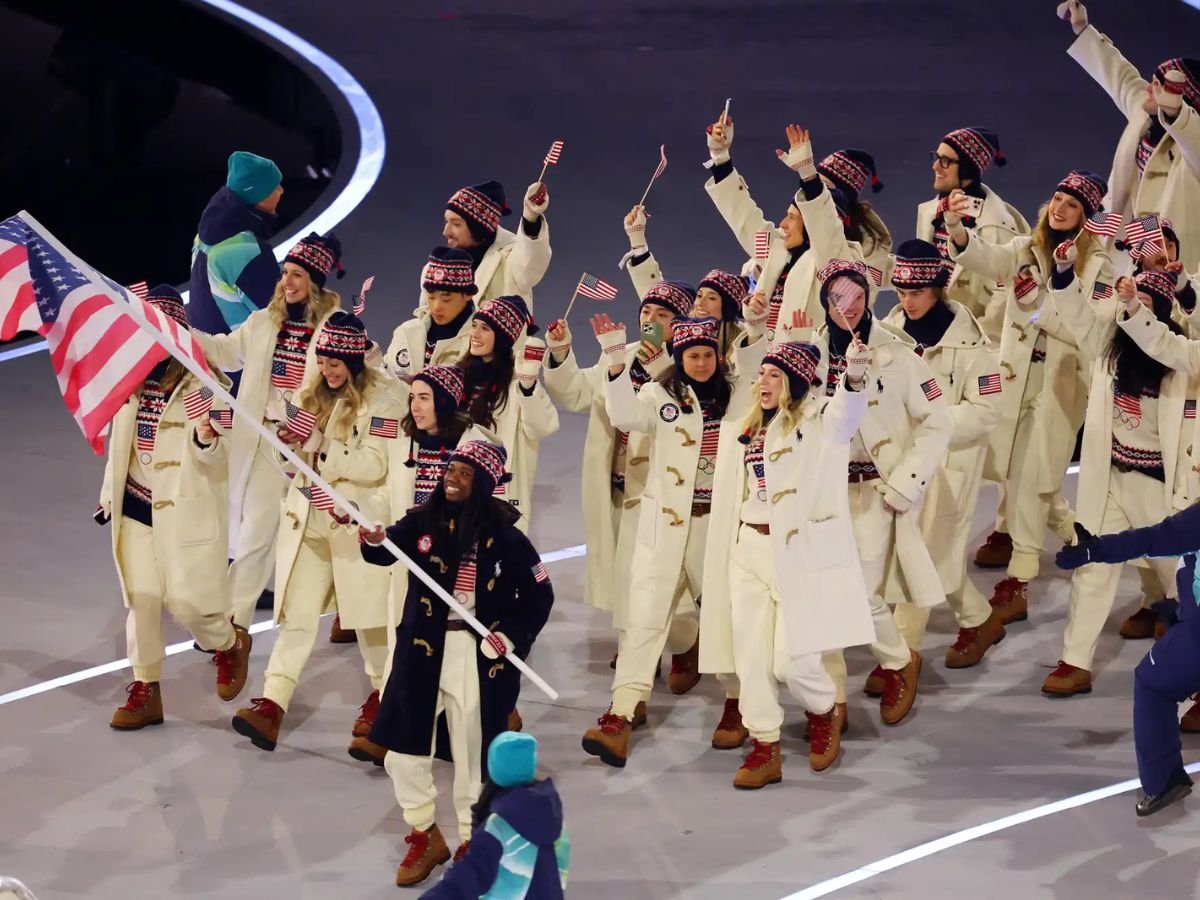 Team USA enters the Parade of Nations at the Milano Cortina 2026 Winter Olympics opening ceremony.