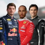 Max Verstappen, Lewis Hamilton, and Sergio Perez