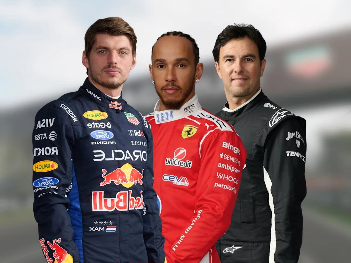 Max Verstappen, Lewis Hamilton, and Sergio Perez