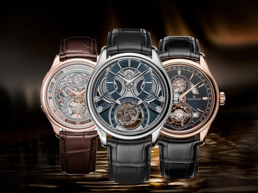 Jaeger-LeCoultre Master Hybris Mechanica Ultra Thin Minute Repeater Tourbillon Ref. Q13125S2, Master Grande Tradition Tourbillon Jumping Date Ref. Q4202480, and Master Hybris Inventiva Gyrotourbillon À Stratosphère Ref. Q5306480