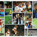 Collage of iconic FIFA World Cup moments featuring legendary players, historic goals and championship celebrations.