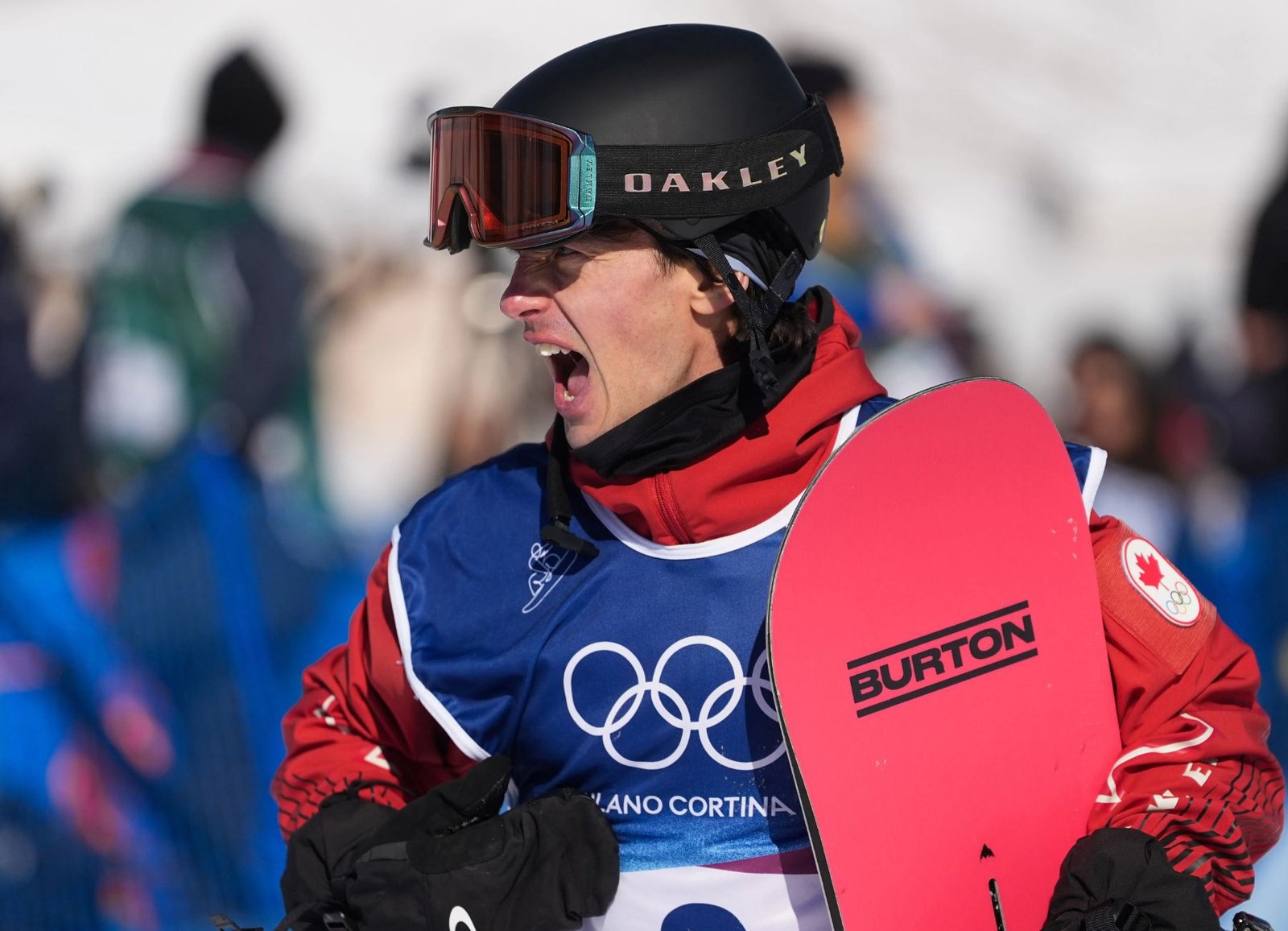 Mark McMorris celebrates after qualifying for the men's snowboard slopestyle final at the Olympic Winter Games Milano Cortina 2026.